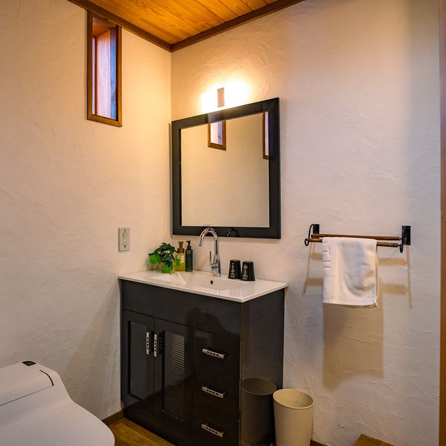 An en-suite shower room with a separate vanity and a heated washlet toilet